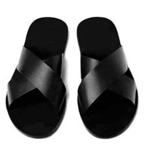 Fashion Mens Leather Sandals Open Shoes - Black